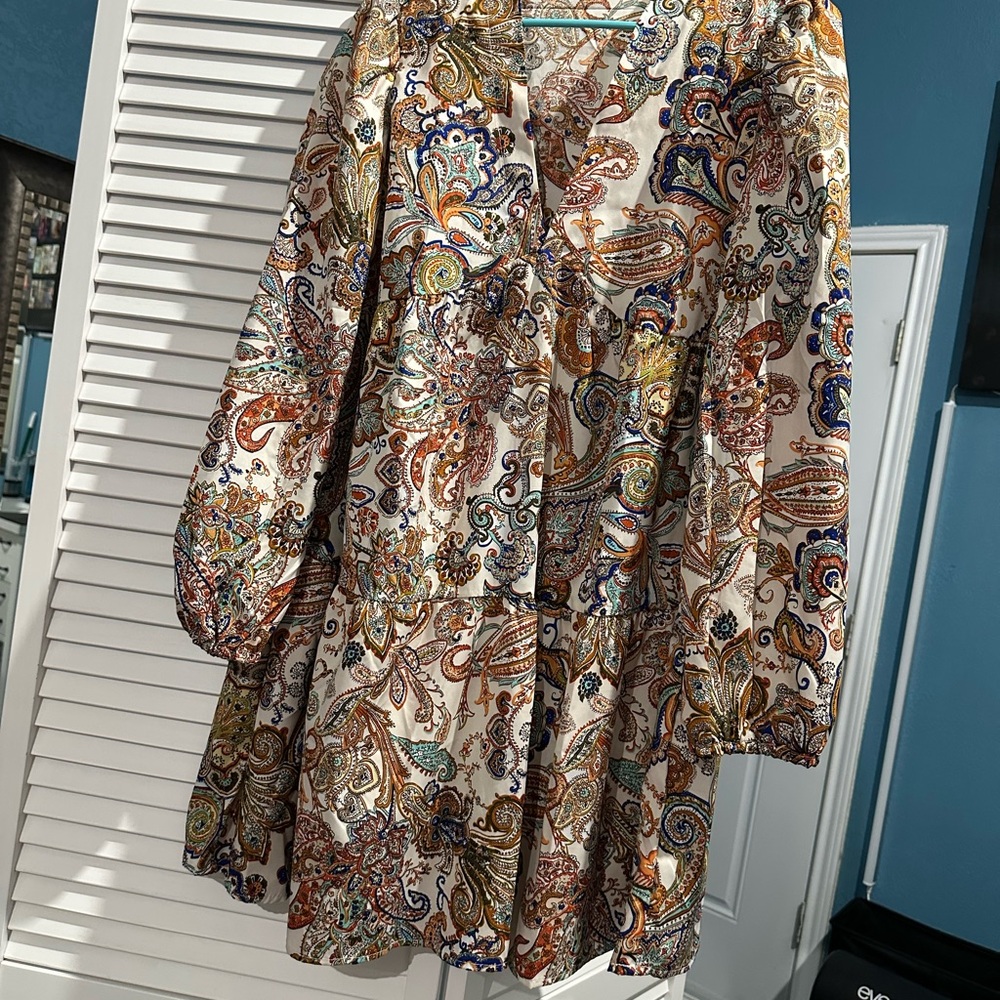 Paisley Print Dress with Long Sleeves